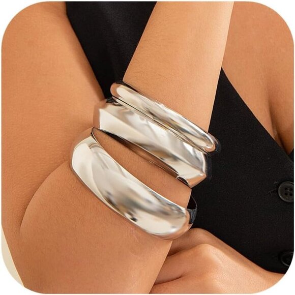 Jewelry - 3PCS Chunky Gold Bangle Bracelets for Women Trendy Wide Wrist Cuff Bracelets Sta